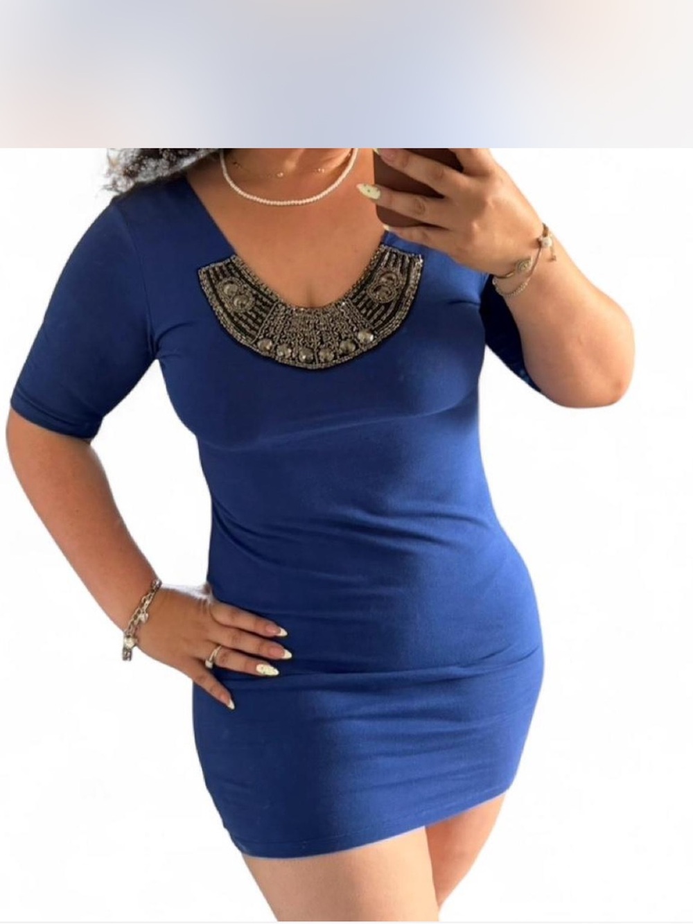 Xhilaration Royal Blue Beaded Scoop Neck Mini Dress